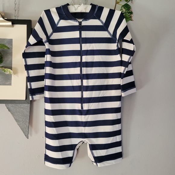 Hanna Andersson Swim Hanna Andersson Baby Rash Guard Zip Up One Piece Stripe Swim Suit 824